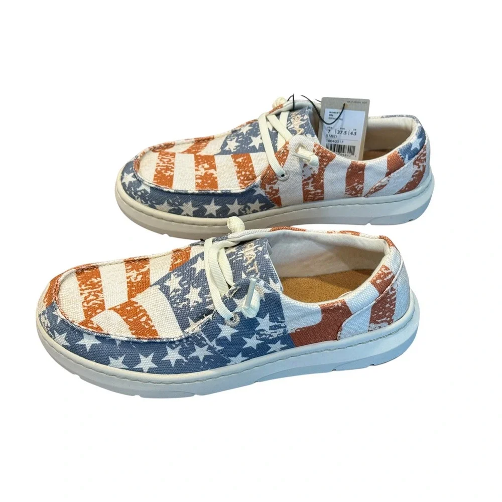 Ariat Hilo Womens Distressed Flag Canvas Slip On Shoes Red White Blue Size 7 NIB